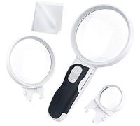 Portable LED Illuminated Magnifying Glass Set. Magnifier with Lights Compatible with Seniors, Macular Degeneration, Maps, Jewelry, Coins, Watch Computer Repair, Hobbies, Stamps (3Lens (2.5X + 5