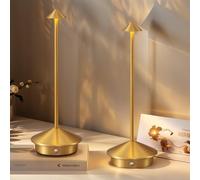Portable LED Table Lamp, 5000mAh Battery, 3-Level Dimmable, Touch Control, 3 Color Light, Metal + Acrylic Construction (Gold, 2)