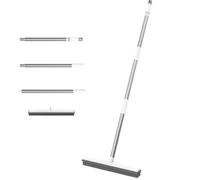 Portable Lightweight Rubber Broom with Squeegee, 120cm Adjustable Metal Handle, Cat Dog Hair Remover Carpet Sweeper Floor Brush, No Scratch Soft Silicone Brush for Indoor and Outdoor Use