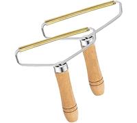 Portable Lint Remover, 2PCS Manually Lint Roller with Wooden Handle Holder, Reusable Double Sided Fabric Shaver for Carpets, Pet Hair, Woolen Coat, Sweater, Bed Sheets