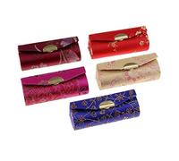 Portable Lipstick Case Chinese Style Floral Lip Balm Organiser with Makeup Mirror - 5PCS Lipstick Holder for Purse Travel