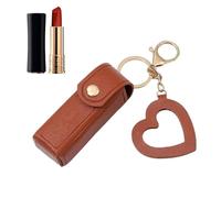 Portable Lipstick Holder - Mini Pu Leather Cosmetic Pouch with Love Charm for Elegant Carrying, Compact Durable Structure with Secure Closure, Small Beauty Case for Lip Gloss Perfume Nail
