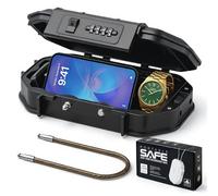 Portable Lock Box with 4-Digit Combination Lock, Waterproof Travel Safe with Removable Steel Cable for Dorm, Beach, Home, Small Security Case Lock Box for Valuables, Secure Key Storage