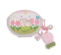 Portable Lovely Tulip Pattern Case for Oppo Enco Air4 Pro, Shock-Absorbing Headphone Case Cover with Pendant Accessories