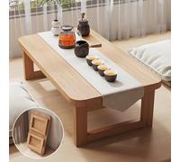 Portable Low Folding Japanese Floor Table, Bamboo Coffee Table for & Bay Window, Vintage Tea Desk for Living Room, Bedroom, 60x40x40cm (24x16x16in)