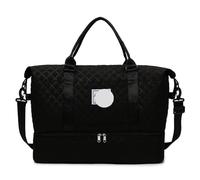 Portable Luggage Bag 2pcs Carry On Travel Bag Large Capacity Weekender Overnight Duffle Bags with Shoe Compartment Sports Fitness Bags Handbag for Women(Black)