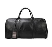 Portable Luggage Bag Men Leather Travel Bag Duffel Large Capacity Handbag Man Weekend Carry On Luggage Fitness Sport(Black(55cm))