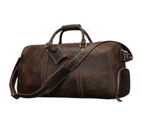 Portable Luggage Bag Men Leather Travel Bag Duffel Large Capacity Travel Handbag Man Weekend Bag Carry On Luggage Fitness Bag Sport Bag(Dark Brown(55cm))