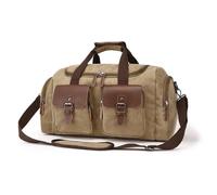 Portable Luggage Bag Mens Canvas Leather Travel Bags Carry On Luggage Handbags Big Traveling Duffel Bags Tote Large Weekend Bag Overnight(Khaki)
