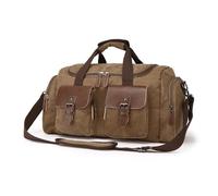 Portable Luggage Bag Mens Canvas Leather Travel Bags Carry On Luggage Handbags Big Traveling Duffel Bags Tote Large Weekend Bag Overnight(Brown)