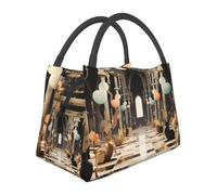 Portable Lunch Bag, Thermal Insulated Cooler Tote print Cat playing chess