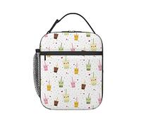 Portable Lunch Bag with Handle Happy Boba Bubble Tea Insulated Cooler Lunch Tote Box Reusable for Men Girls Work School Travel Pic