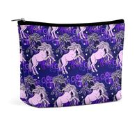 Portable Makeup Bag for Women, Travel Essentials Cosmetic Bag Purple Magic Horse Stars Unicorn, Large Capacity PU Leather Makeup Pouch, Waterproof Toiletry Bag