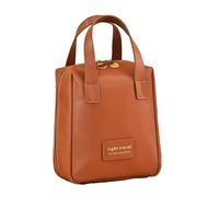 Portable Makeup Bag Waterproof PU Leather Toiletry Bag with Zipper, Travel Make up Organiser Cosmetic Bag for Womens Girls Gifts (Brown)