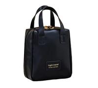 Portable Makeup Bag Waterproof PU Leather Toiletry Bag with Zipper, Travel Make up Organiser Cosmetic Bag for Womens Girls Gifts (Black)