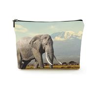 Portable Makeup Bag Women Linen Travel Cosmetic Bags with Zipper Makeup Pouch for Business Trip,Elephants on Mount Kilimanjaro