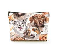 Portable Makeup Bag Women Linen Travel Cosmetic Bags with Zipper Makeup Pouch for Business Trip,Exotic Dog Wild Animal Pattern