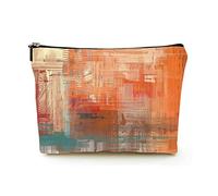 Portable Makeup Bag Women Linen Travel Cosmetic Bags with Zipper Makeup Pouch for Business Trip,Expressive Oil Painting