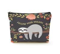 Portable Makeup Bag Women Linen Travel Cosmetic Bags with Zipper Makeup Pouch for Business Trip,Follow Your Dreams Sloth