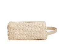 Portable Makeup Bags Square Solid Color Woven Purse Handheld Large-Capacity Cosmetic Storage Bag Travel for Vacations, Business Trips(White)