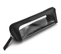 Portable Makeup Brush Bag PU Leather Small Make up Brushes Pouch Case Clear Makeup Brush Bag Transparent Waterproof Cosmetic Organizer Pouch with Zipper for Women Home Travel Office Storage (Black)