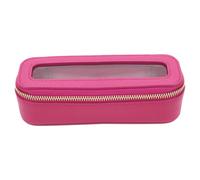 Portable Makeup Brush Bag Waterproof Leather Clear Cosmetic Case, Silm Toiletry Organizer for Brushes & Essentials (Rosy, 7.5x2.4x2.4 Inch) Makeup Brush Bag