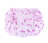 Portable Makeup Storage Drawstring Bag Travel Cosmetic Pouch, Pink & Light Blue, 62 x 54 cm Unfolded, 18 x 25.5 cm Folded, 100g (Pink)