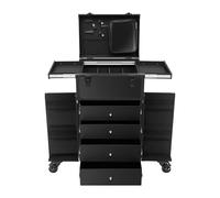 Portable Makeup Suitcase Storage Organizer Cosmetic Rolling Train Case, Make Up Station w/ 6 Wheels & 4 Keys Lockable Makeup Nail Desk Manicure Case for Makeup Artists Salon Travel(Black)