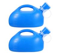 Portable Male Urinal Bottle 2pcs Blue Plastic 3000ml | Wide Mouth, Ergonomic Guide Nozzle, Spillproof Lid, Leakproof Design, Lightweight Build, Easy to Clean