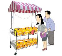 Portable Market Stall Steel Mesh Cart for Outdoor Vendor, Commercial Street Food Trolley Utility Display Stand with Locking Wheels, Folding Folding Retail Booth Kiosk(Pink,90x60CM(35 2/5 x23 3/5 in))