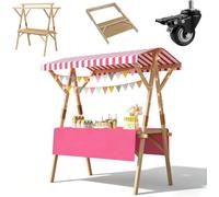 Portable Market Stand with Wheels, Foldable Vendor Cart with Canopy, With Removable Canopy And Table Cover, For Craft Fairs, Farmers Markets, And Pop-Up Shops,002,Long120cm