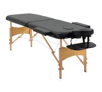 Portable Massage Bed Black Faux Leather Wooden Frame 215x80x88cm Foldable Adjust