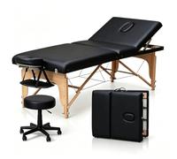 Portable Massage Table Portable Solid Wood Massage Bed Height Adjustable | Beauty Bed Detachable Headrest Suitable for Home Spas and Mobile Therapists with Carrying Bag(Black-Chair)