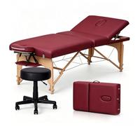 Portable Massage Table Portable Solid Wood Massage Bed Height Adjustable | Beauty Bed Detachable Headrest Suitable for Home Spas and Mobile Therapists with Carrying Bag(Red-Chair)