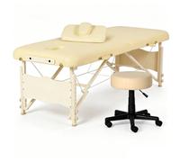 Portable Massage Table Tattoo Chair Height Adjustable Fold Away Bed | Aluminum Alloy Beauty Chair Portable Massage Bed Suitable for Treatments Massage Tattoos with Portable Case(Beige-stool,70cm)