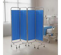 Portable Medical Privacy Screen with Wheels, Four-Fold Stainless Steel Room Divider for Hospitals and First Aid Stations