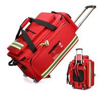 Portable Medical Trolley Bag with Wheels, Empty First Aid Kit with Compartments, Adjustable Strap for Home, Camping, Travel