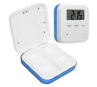 Portable Medicine Box, Smart Pill Organizer with Loud Sound Reminder Alarms Medication Organizer with Timer Smart 4 Large Compartments Medicine Case Timer Lock for Storing Pills (Blue)