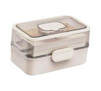 Portable Medicine Box with Handle Clear Storage Container Organizer for Pills and Sewing Supplies 11.22x6.69x6.10 Inches- White