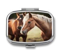 Portable Medicine Case 2 Compartment Medicine Box Adorable Horse Cute Medicine Organizer Travel Pill Box for Pocket & Purse Portable Vitamin Medication Box Unique Travel Gift