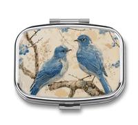 Portable Medicine Case 2 Compartment Medicine Box Bluebird on The Branch Cute Medicine Organizer Travel Pill Box for Pocket & Purse Portable Vitamin Medication Box Unique Travel Gift