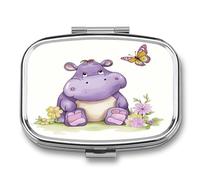 Portable Medicine Case 2 Compartment Medicine Box Butterfly and Hippo Cute Medicine Organizer Travel Pill Box for Pocket & Purse Portable Vitamin Medication Box Unique Travel Gift