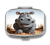 Portable Medicine Case 2 Compartment Medicine Box Cartoon Hippo Cute Medicine Organizer Travel Pill Box for Pocket & Purse Portable Vitamin Medication Box Unique Travel Gift