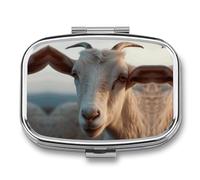 Portable Medicine Case 2 Compartment Medicine Box Docile Goat Cute Medicine Organizer Travel Pill Box for Pocket & Purse Portable Vitamin Medication Box Unique Travel Gift