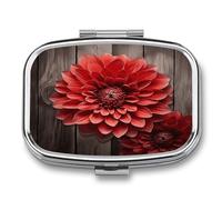 Portable Medicine Case 2 Compartment Medicine Box Flower Red Dahlia Cute Medicine Organizer Travel Pill Box for Pocket & Purse Portable Vitamin Medication Box Unique Travel Gift