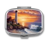 Portable Medicine Case 2 Compartment Medicine Box Lighthouse at Sunset Cute Medicine Organizer Travel Pill Box for Pocket & Purse Portable Vitamin Medication Box Unique Travel Gift