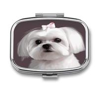 Portable Medicine Case 2 Compartment Medicine Box Lovely Maltese Dog Cute Medicine Organizer Travel Pill Box for Pocket & Purse Portable Vitamin Medication Box Unique Travel Gift