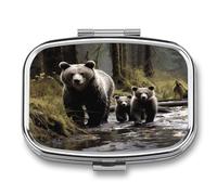 Portable Medicine Case 2 Compartment Medicine Box Mother Bear and Her Cute Medicine Organizer Travel Pill Box for Pocket & Purse Portable Vitamin Medication Box Unique Travel Gift