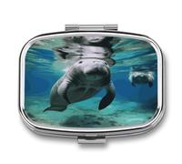 Portable Medicine Case 2 Compartment Medicine Box Ocean Animal Manatee Cute Medicine Organizer Travel Pill Box for Pocket & Purse Portable Vitamin Medication Box Unique Travel Gift