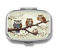 Portable Medicine Case 2 Compartment Medicine Box Owls on A Branch Cute Medicine Organizer Travel Pill Box for Pocket & Purse Portable Vitamin Medication Box Unique Travel Gift